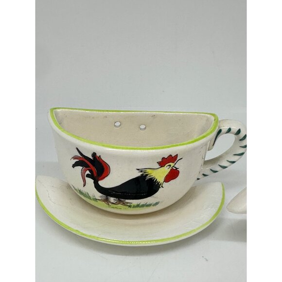 Vintage Japan Ceramic Rooster Teapot and Wall Pocket Mid-Century Farmhouse Decor - Picture 3 of 11